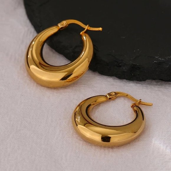New 18K Gold Plated Round Hoop Earrings 9a - Picture 4 of 7